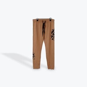 Felina Lounge‎ Pants Medium Tan Brown Black Animal Print Drawstring Casual
